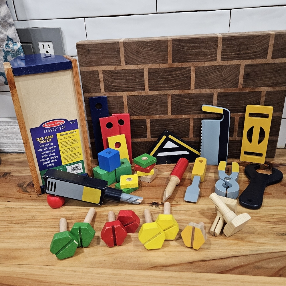 Melissa & Doug Wooden Take Along Tool Kit Toolbox & 30 pcs Including 7 Tools